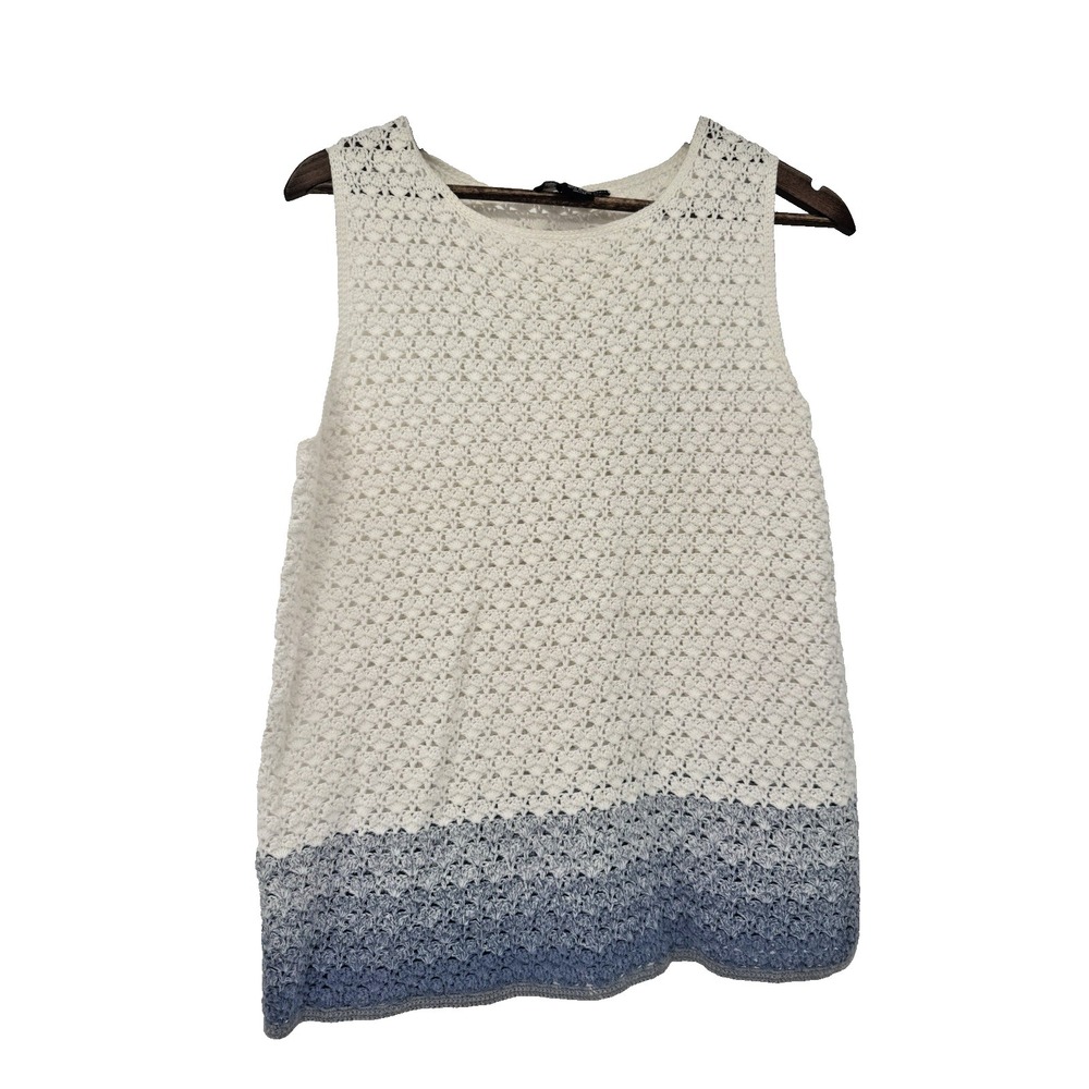 Norton McNaughton Crochet Tank‎ XL Blue White Ombre beachy boho coastal cottage